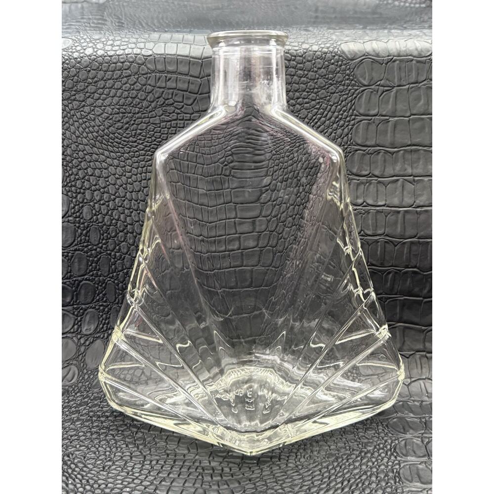 Vintage Glass Decanter Bottle Art Deco MCM Barware Bar Decor Clear 8” Tall